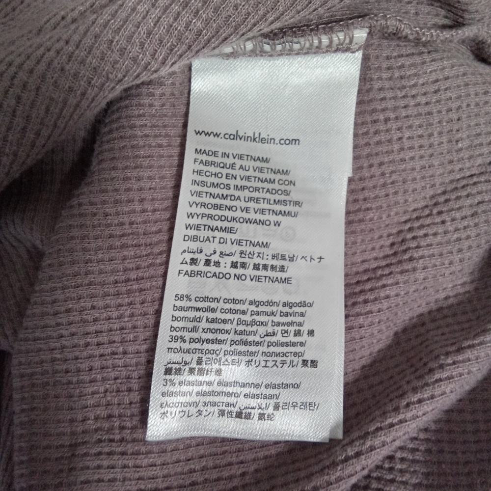Calvin Klein Jeans Womens L Dusty Mauve Waffle Knit Thermal V-Neck Top Oversized - Picture 5 of 7